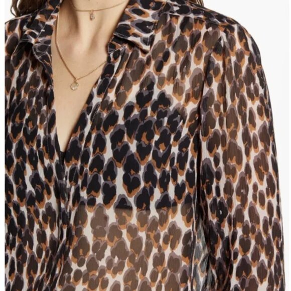 Paige Abriana Blouse Leopard Animal Print Top Shirt Zephyr Button Collared M L - Picture 2 of 9